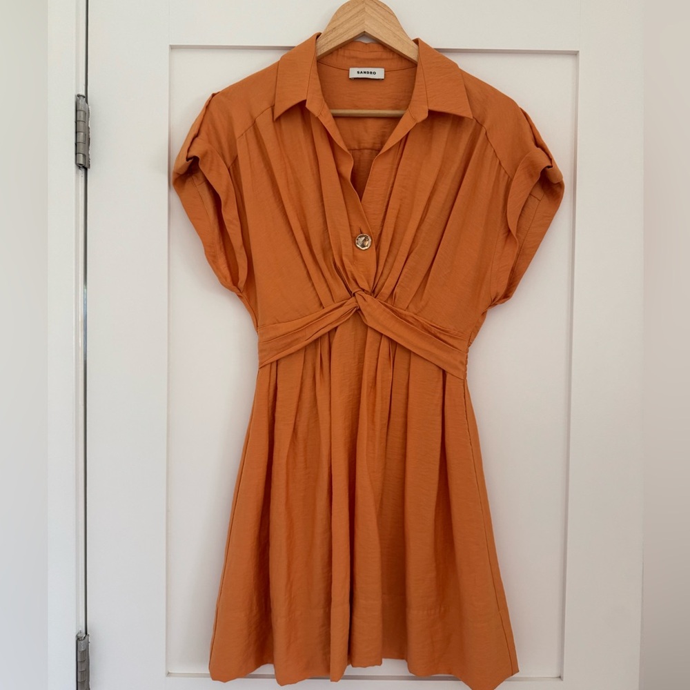Sandro Sigrid Twist-Front Linen blend Dress